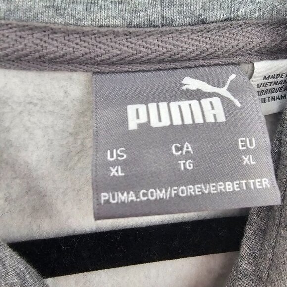 Puma Pullover Hoodie Men's Size XL Gray Fleece Logo Sweatshirt Kangaroo Pockets - Picture 7 of 8